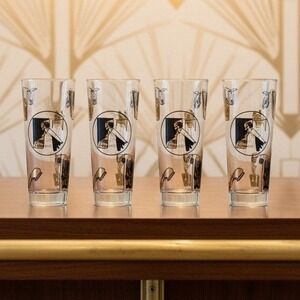 Fuller Brush Swanky Swigg Tumblers, Set of 4,‎ Black Gold Highball Glasses